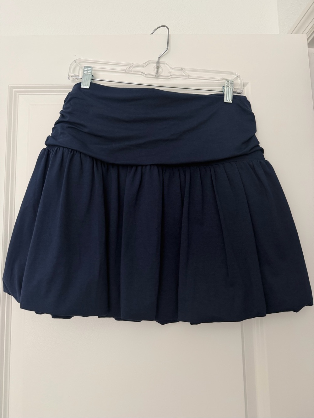 LOFT Navy Gathered Fold-Over Waist Mini Skirt